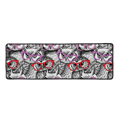 Owl With Glasses Pattern Print Long Kitchen Mat