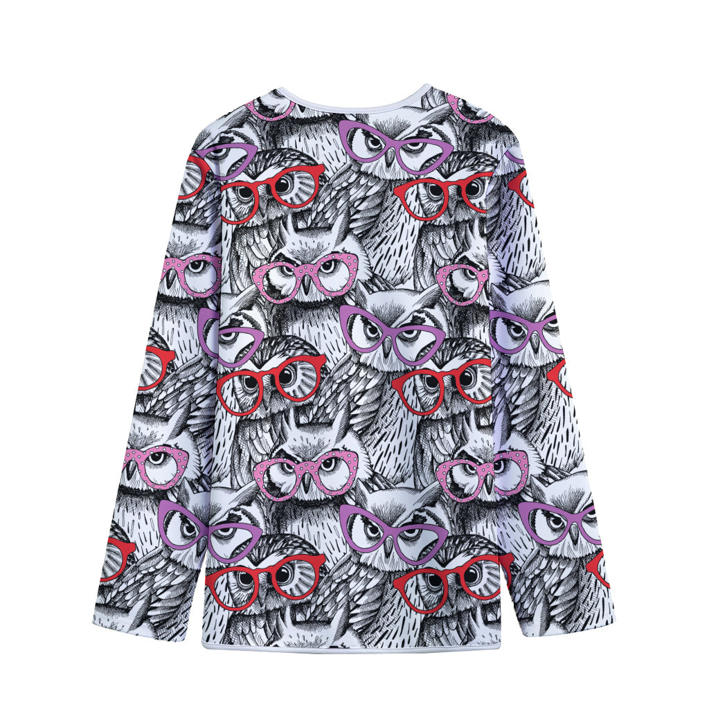 Owl With Glasses Pattern Print Long Sleeve Short Coat