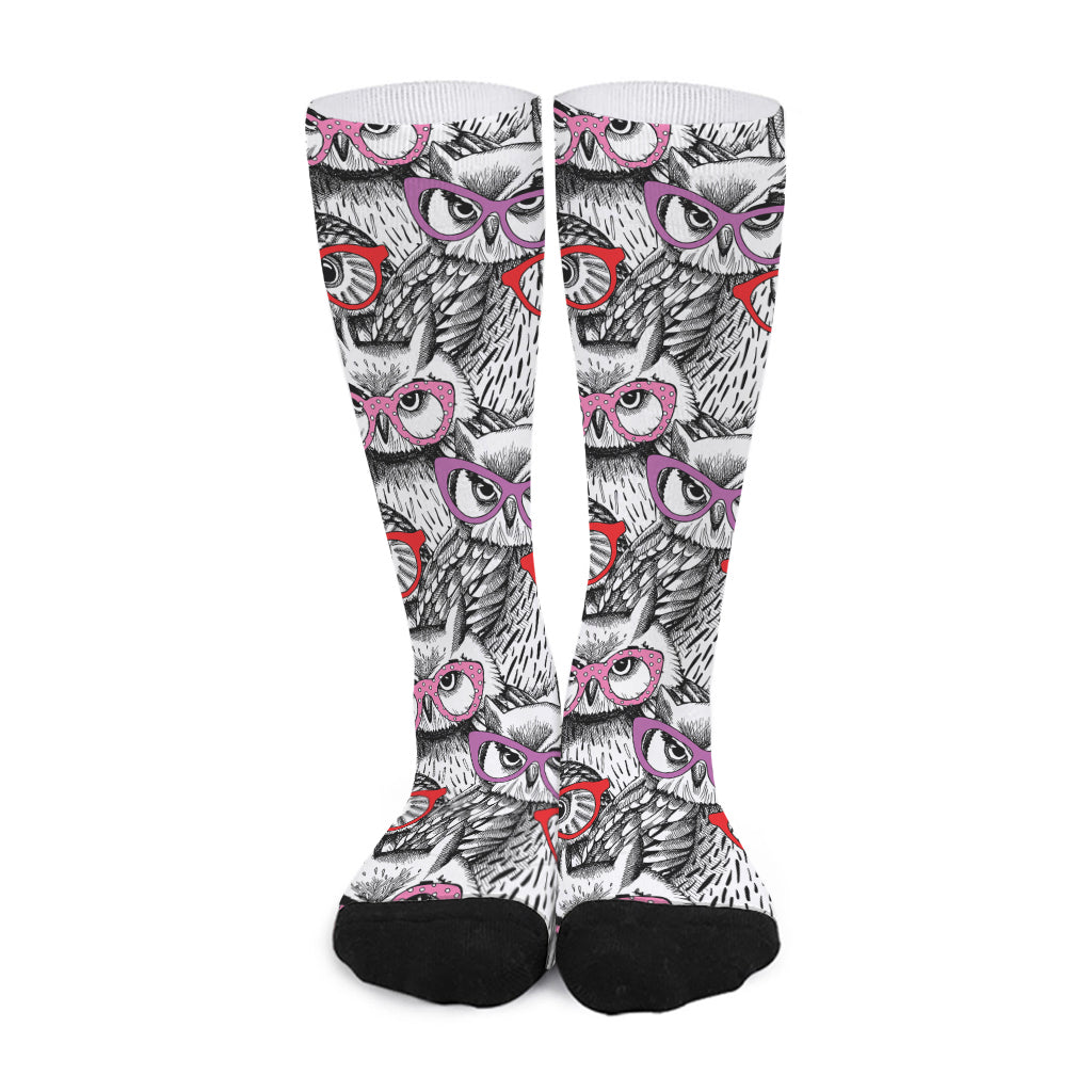 Owl With Glasses Pattern Print Long Socks