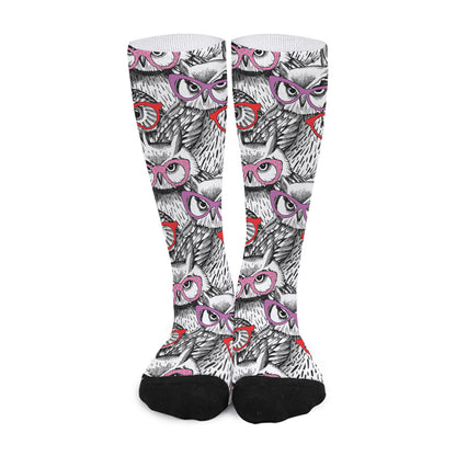 Owl With Glasses Pattern Print Long Socks
