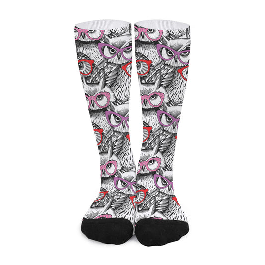 Owl With Glasses Pattern Print Long Socks