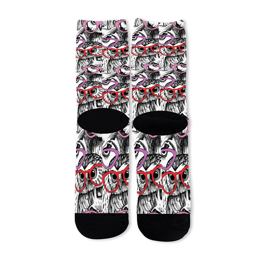 Owl With Glasses Pattern Print Long Socks