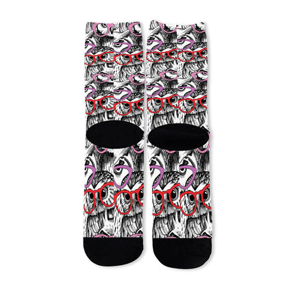 Owl With Glasses Pattern Print Long Socks