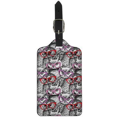 Owl With Glasses Pattern Print Luggage Tag