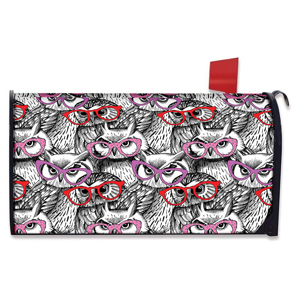 Owl With Glasses Pattern Print Mailbox Cover