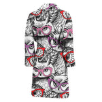 Owl With Glasses Pattern Print Men's Bathrobe