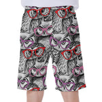 Owl With Glasses Pattern Print Men's Beach Shorts