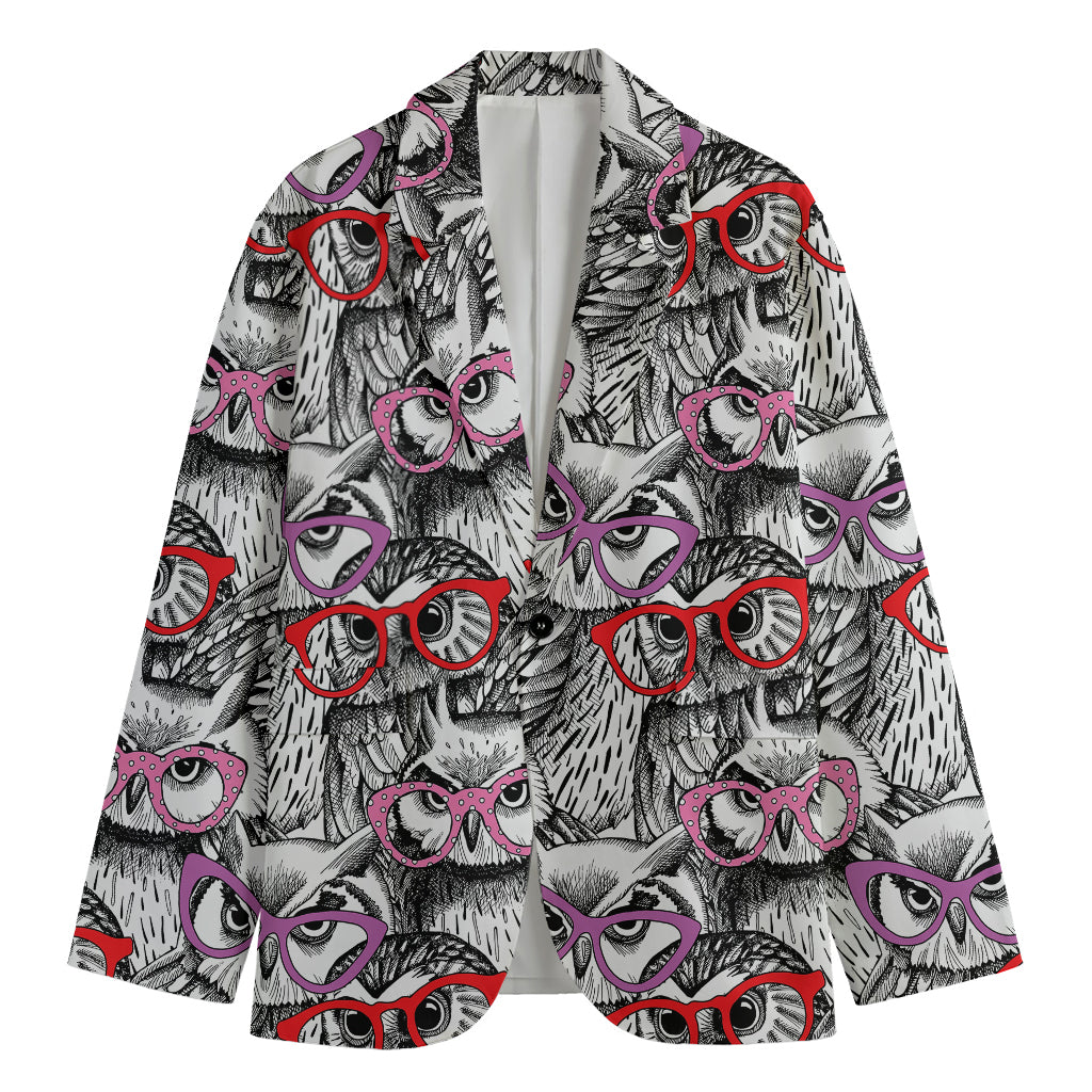 Owl With Glasses Pattern Print Men's Blazer