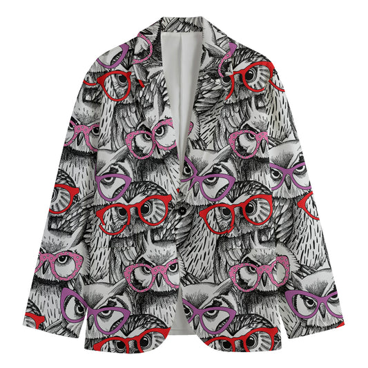 Owl With Glasses Pattern Print Men's Blazer