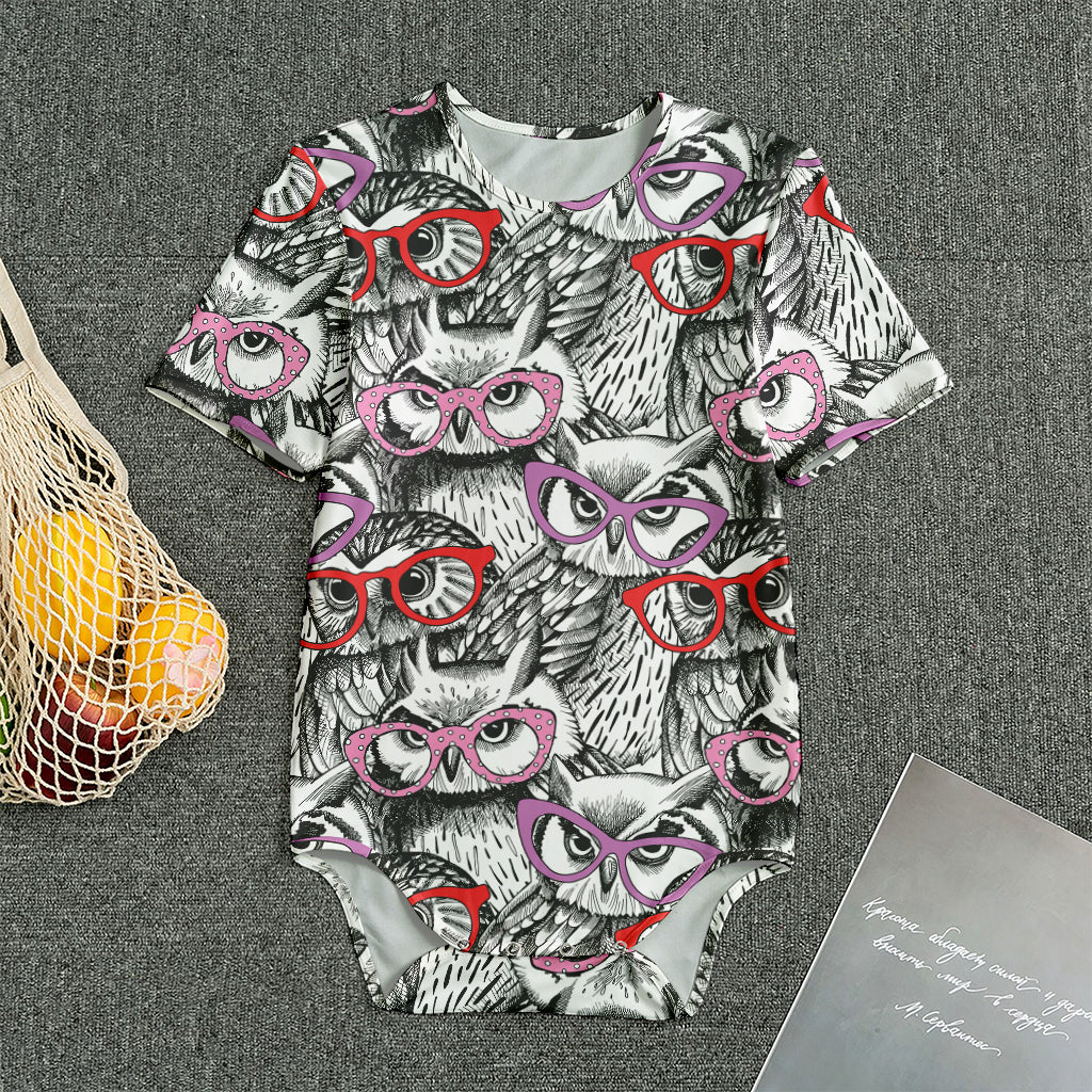 Owl With Glasses Pattern Print Men's Bodysuit