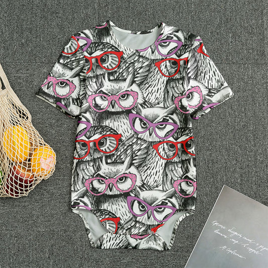Owl With Glasses Pattern Print Men's Bodysuit