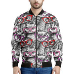 Owl With Glasses Pattern Print Men's Bomber Jacket