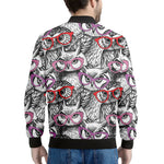 Owl With Glasses Pattern Print Men's Bomber Jacket