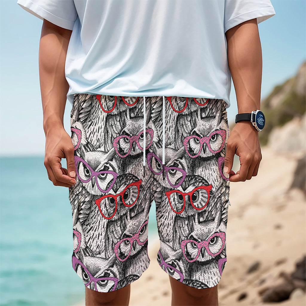 Owl With Glasses Pattern Print Men's Cargo Shorts