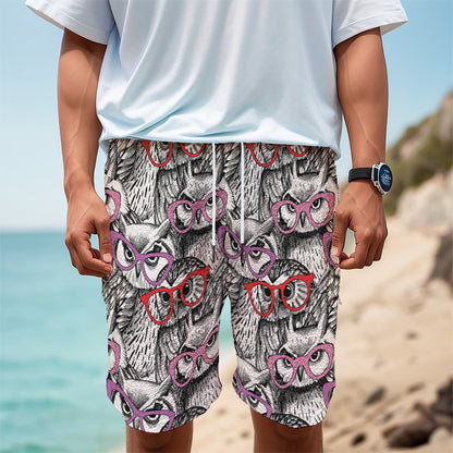 Owl With Glasses Pattern Print Men's Cargo Shorts