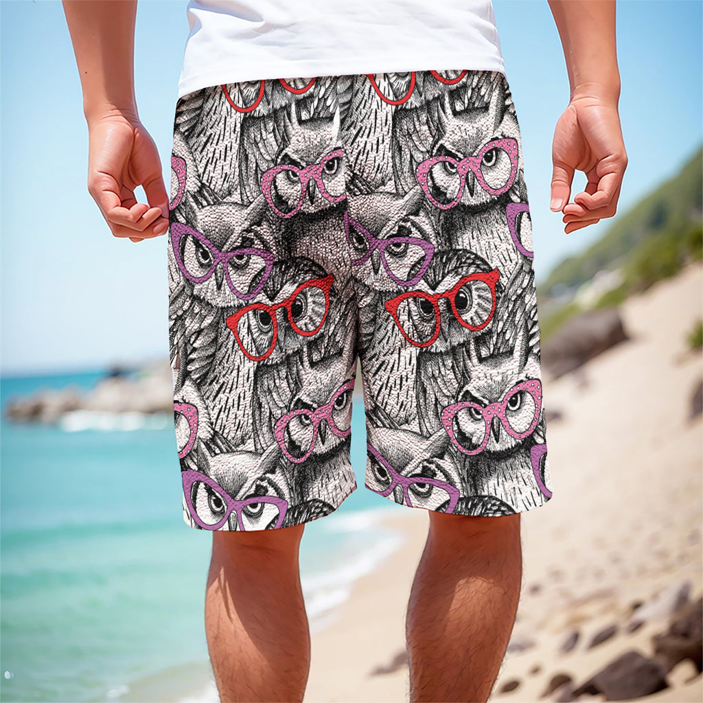 Owl With Glasses Pattern Print Men's Cargo Shorts
