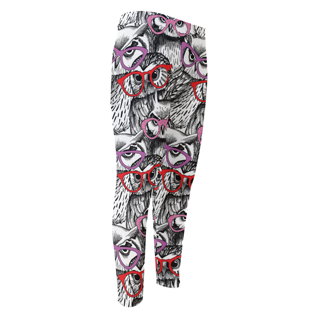 Owl With Glasses Pattern Print Men's Compression Pants