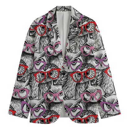 Owl With Glasses Pattern Print Men's Cotton Blazer