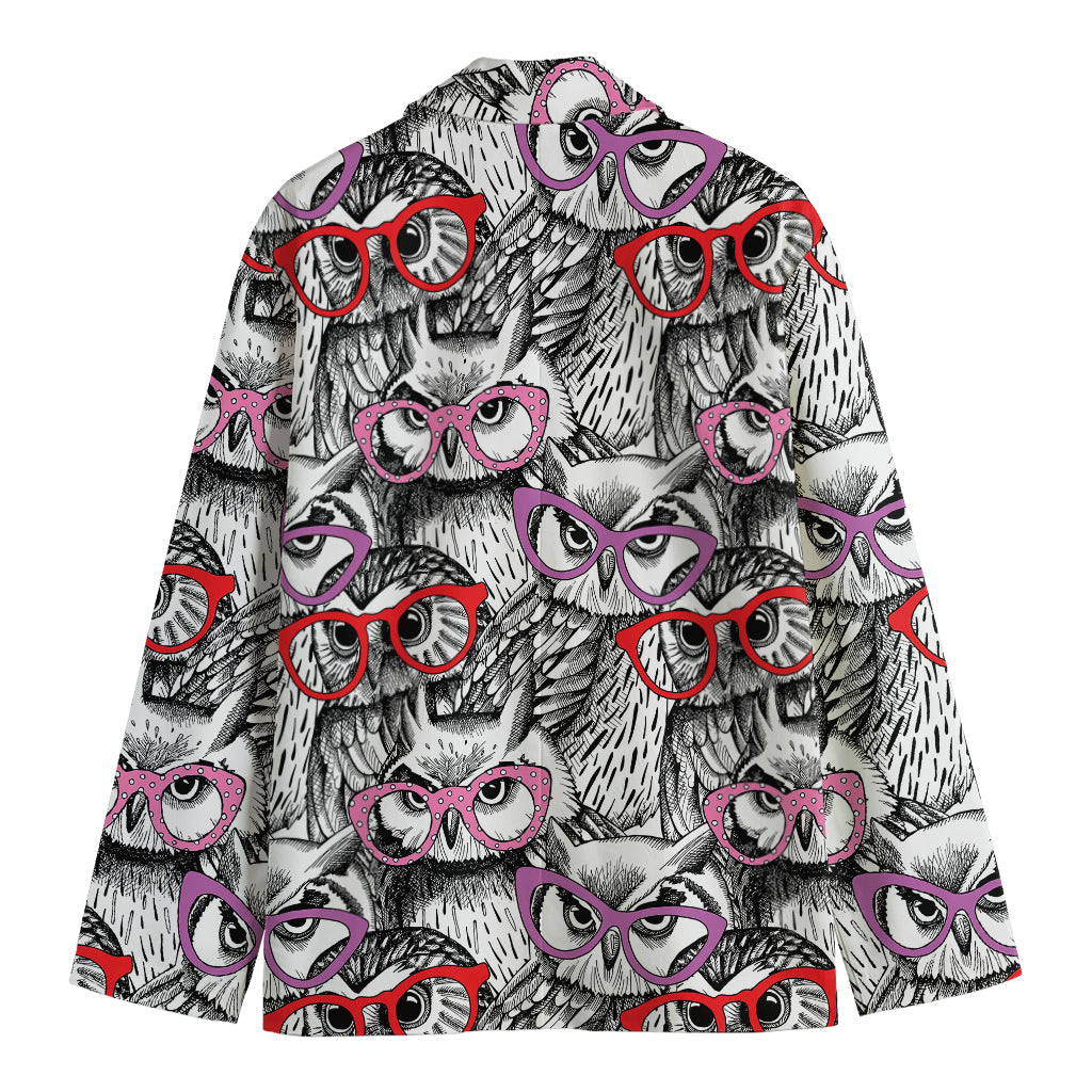 Owl With Glasses Pattern Print Men's Cotton Blazer
