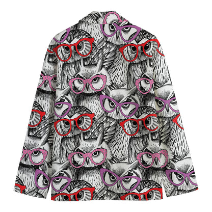 Owl With Glasses Pattern Print Men's Cotton Blazer