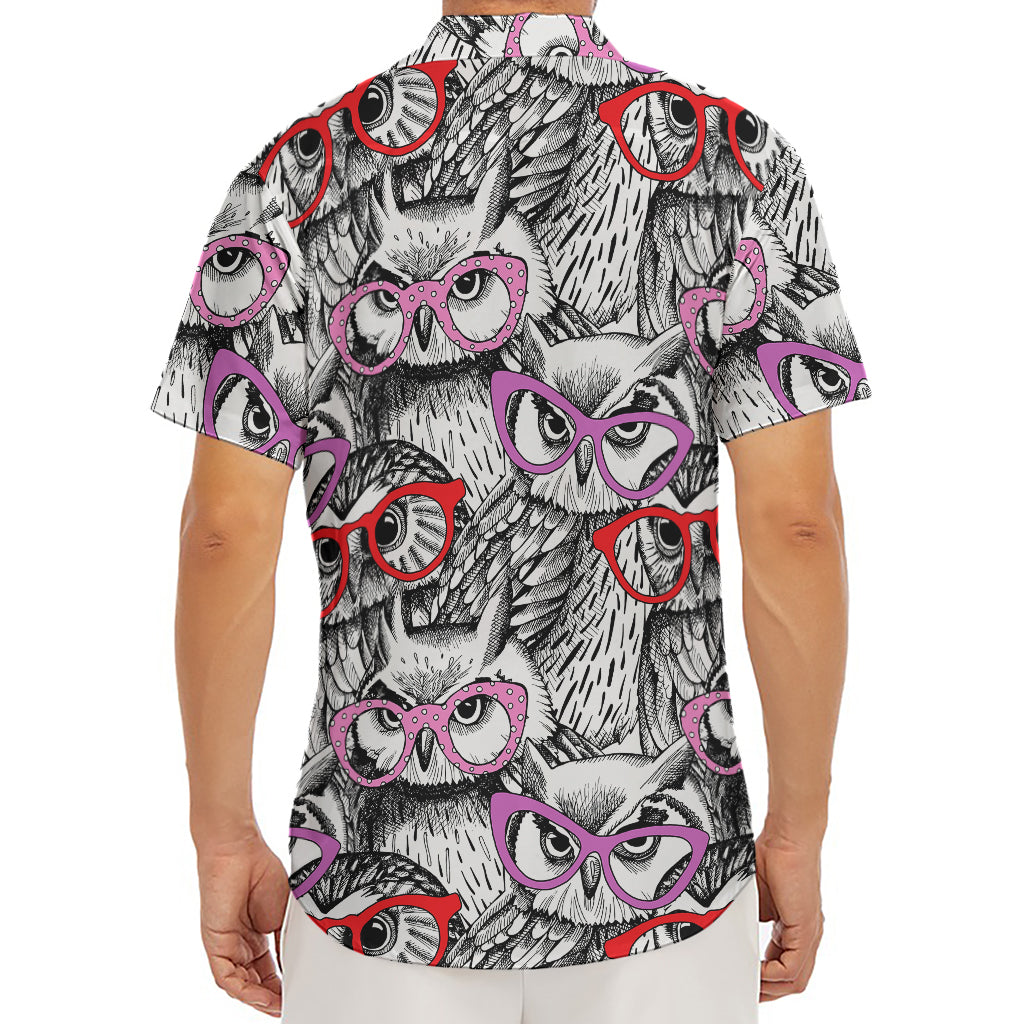 Owl With Glasses Pattern Print Men's Deep V-Neck Shirt