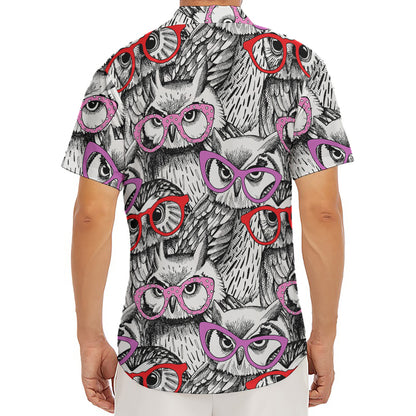 Owl With Glasses Pattern Print Men's Deep V-Neck Shirt