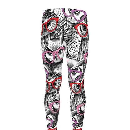 Owl With Glasses Pattern Print Men's leggings