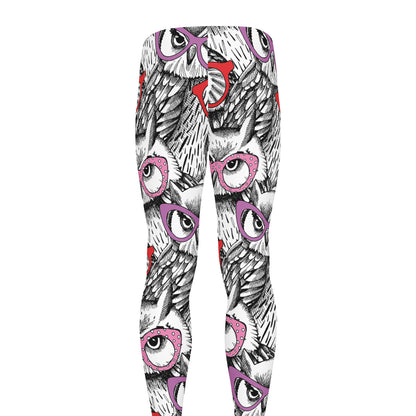Owl With Glasses Pattern Print Men's leggings