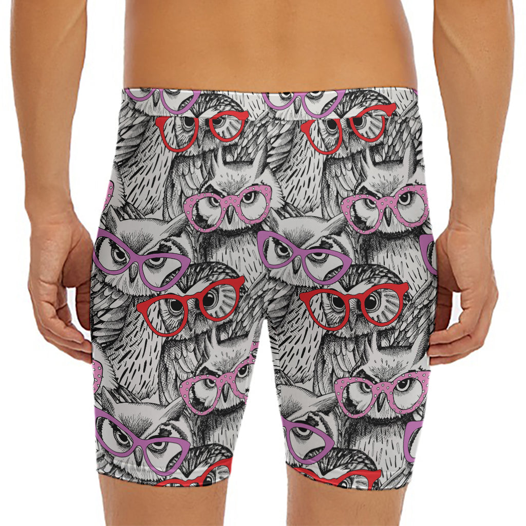 Owl With Glasses Pattern Print Men's Long Boxer Briefs