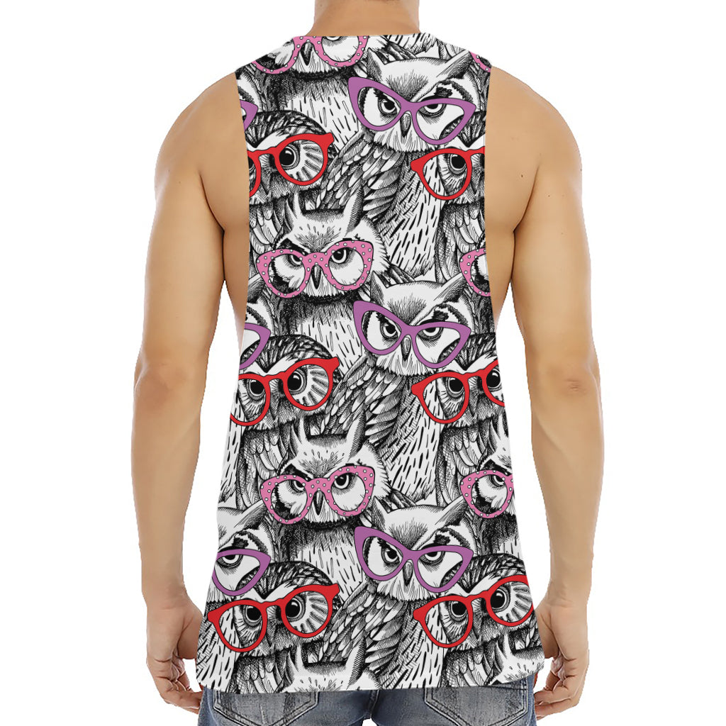 Owl With Glasses Pattern Print Men's Muscle Tank Top