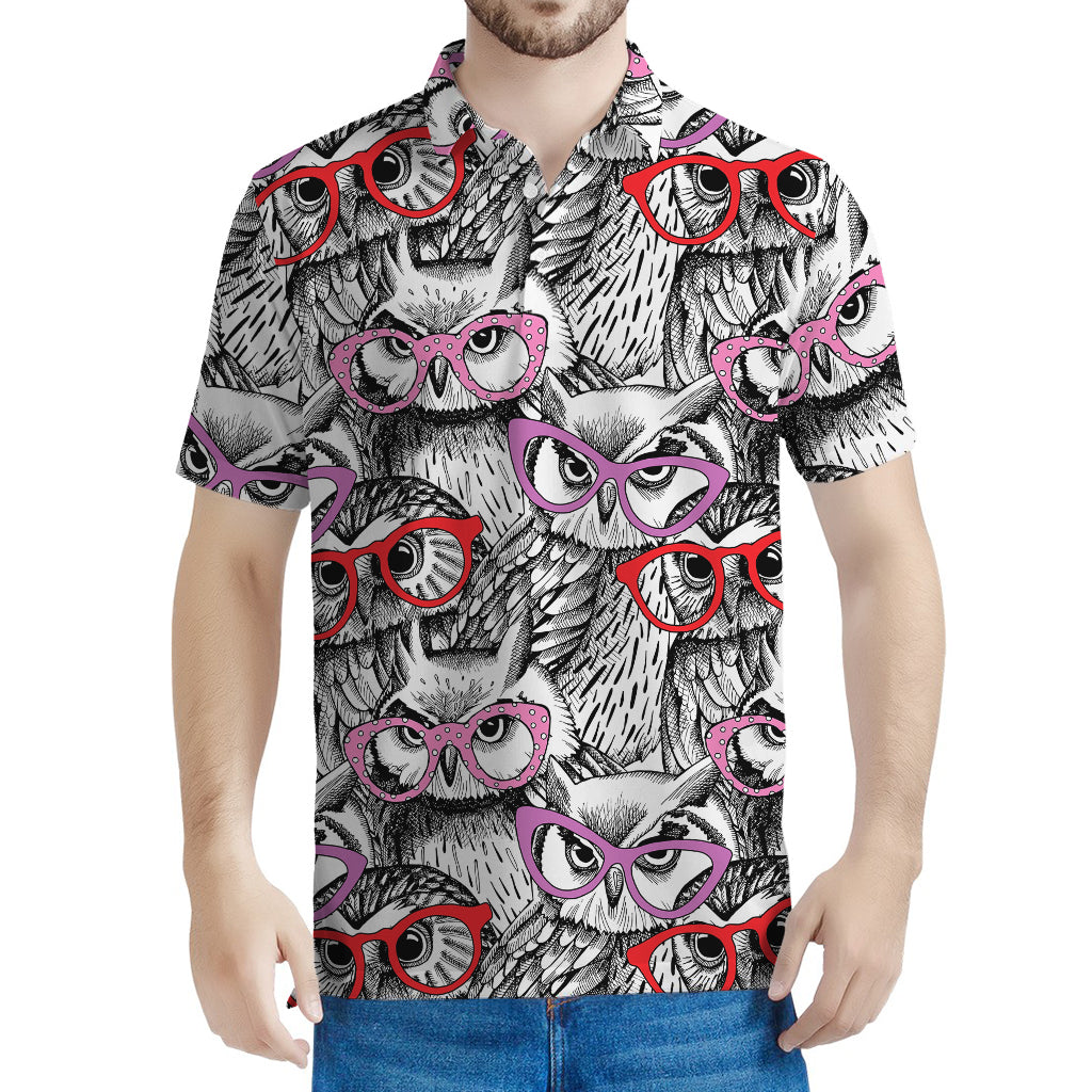 Owl With Glasses Pattern Print Men's Polo Shirt