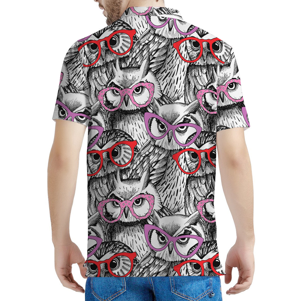 Owl With Glasses Pattern Print Men's Polo Shirt