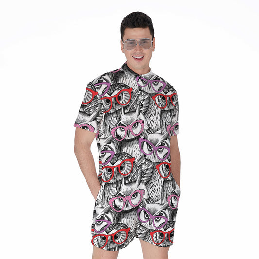 Owl With Glasses Pattern Print Men's Rompers