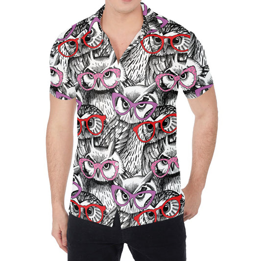 Owl With Glasses Pattern Print Men's Shirt