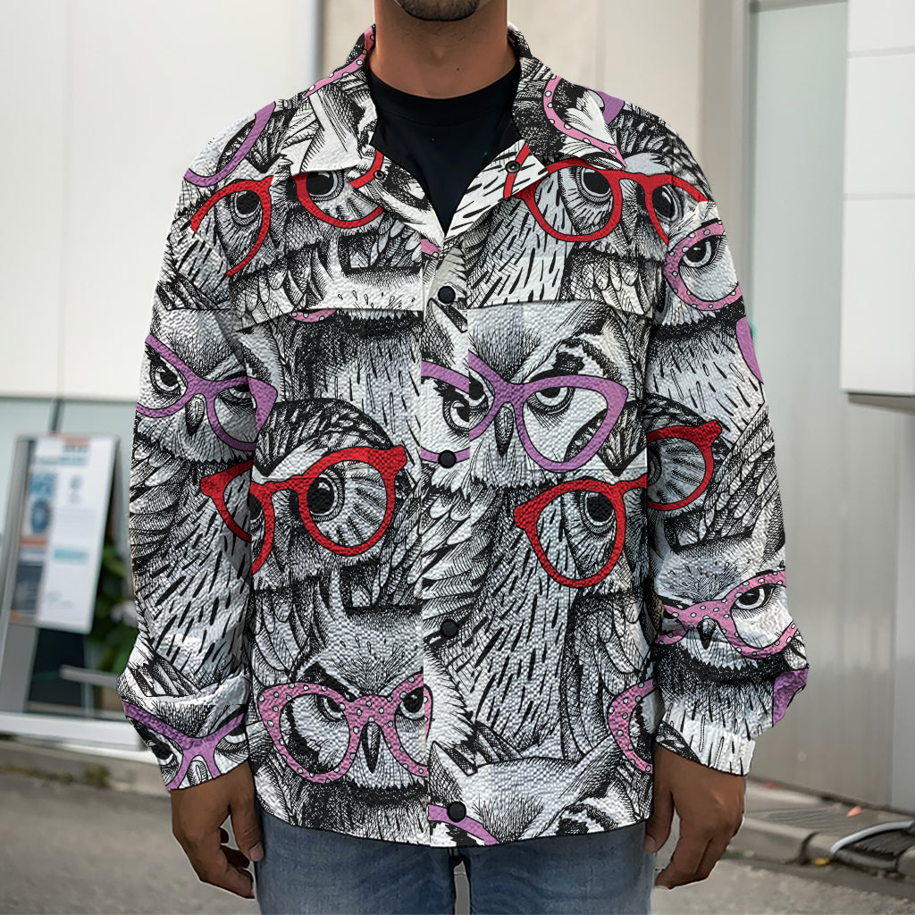 Owl With Glasses Pattern Print Men's Shirt Jacket