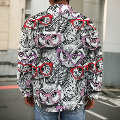 Owl With Glasses Pattern Print Men's Shirt Jacket