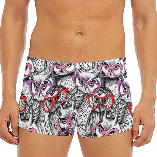 Owl With Glasses Pattern Print Men's Short Boxer Briefs