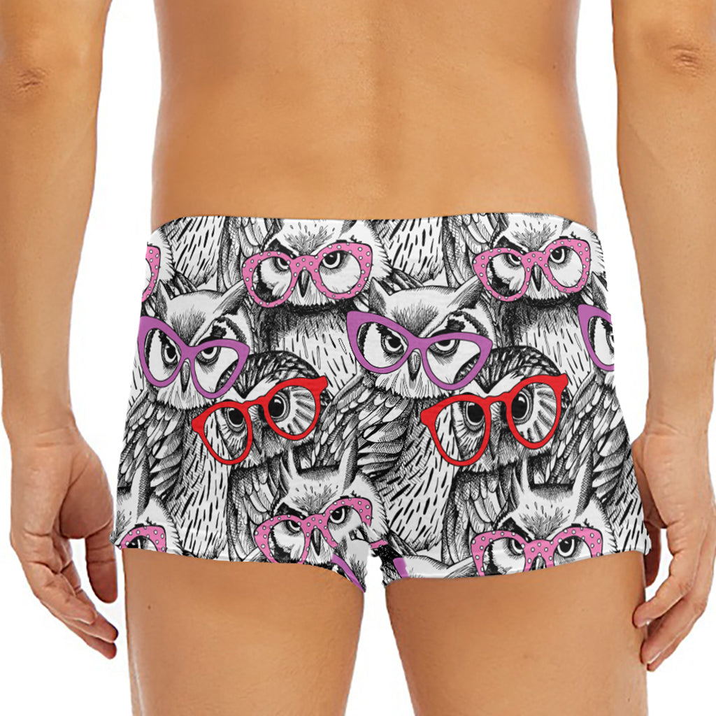 Owl With Glasses Pattern Print Men's Short Boxer Briefs