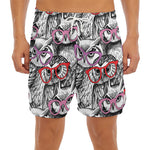 Owl With Glasses Pattern Print Men's Split Running Shorts