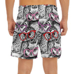 Owl With Glasses Pattern Print Men's Split Running Shorts
