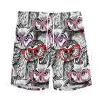 Owl With Glasses Pattern Print Men's Sports Shorts