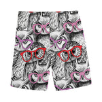 Owl With Glasses Pattern Print Men's Sports Shorts