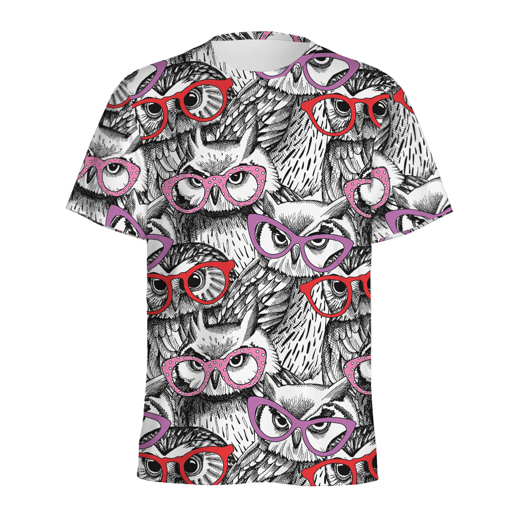 Owl With Glasses Pattern Print Men's Sports T-Shirt