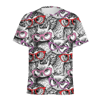 Owl With Glasses Pattern Print Men's Sports T-Shirt