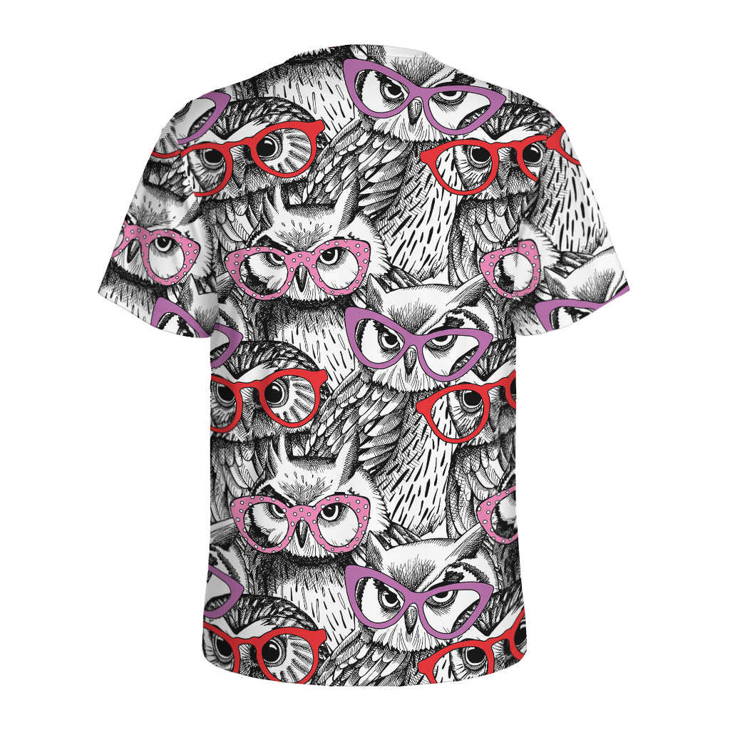 Owl With Glasses Pattern Print Men's Sports T-Shirt