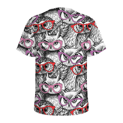 Owl With Glasses Pattern Print Men's Sports T-Shirt