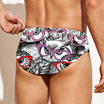 Owl With Glasses Pattern Print Men's Swim Briefs