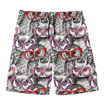 Owl With Glasses Pattern Print Men's Swim Trunks