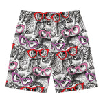 Owl With Glasses Pattern Print Men's Swim Trunks