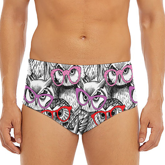 Owl With Glasses Pattern Print Men's Triangle Swim Briefs